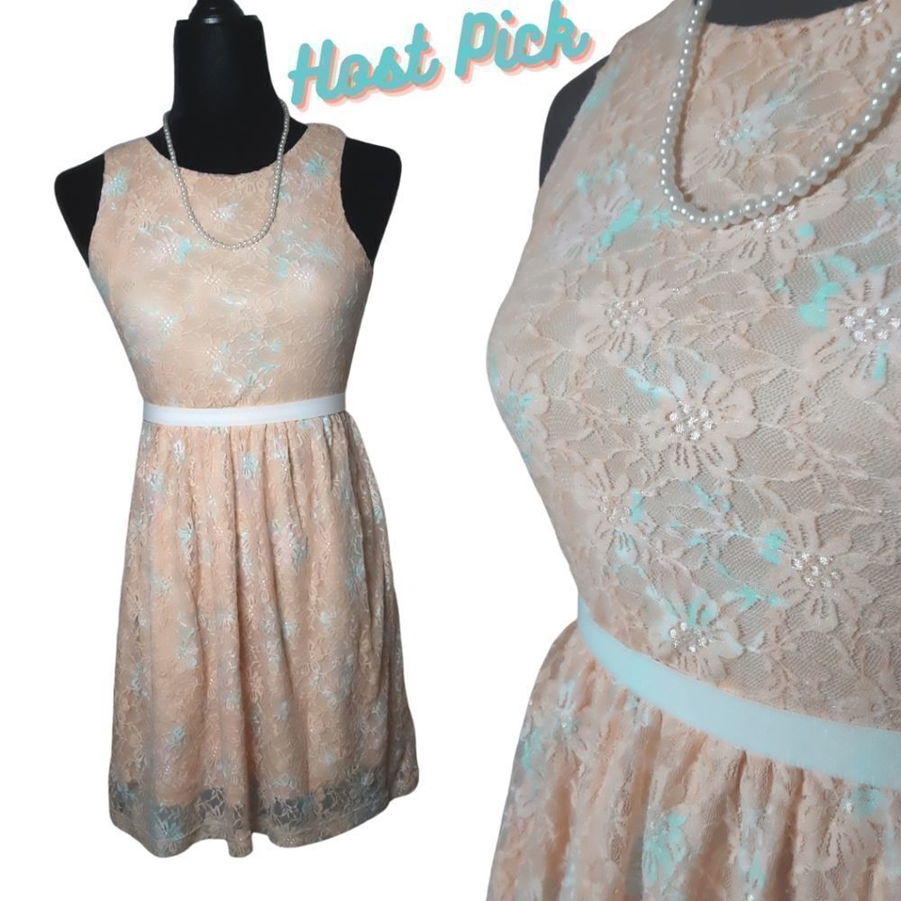 Rue 21 Dress Spring Peach Lace Fully‎ Lined Sleeveless Sz S - Picture 6 of 7